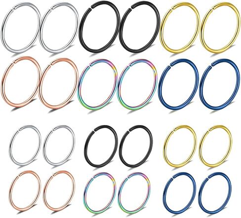 24 قطعة من حلقات الانف الحلقية مقاس 20 بدون ثقب من الستانلس ستيل بمشبك مجوهرات للجسم - 5/16 انش (8 ملم 10 ملم) in Kuwait