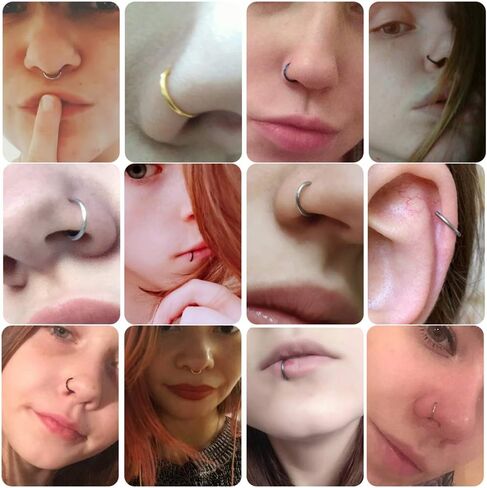 24 قطعة من حلقات الانف الحلقية مقاس 20 بدون ثقب من الستانلس ستيل بمشبك مجوهرات للجسم - 5/16 انش (8 ملم 10 ملم) in Kuwait