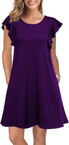 WOOSEA Women's Summer Casual T Shirt Dresses Ruffle Sleeve Swing Dress Pockets in Saudi Arabia