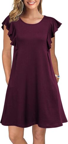 WOOSEA Women's Summer Casual T Shirt Dresses Ruffle Sleeve Swing Dress Pockets in Saudi Arabia