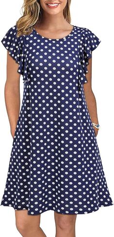 WOOSEA Women's Summer Casual T Shirt Dresses Ruffle Sleeve Swing Dress Pockets in Saudi Arabia