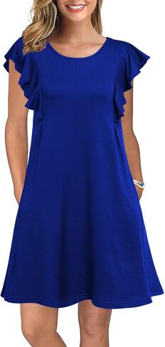WOOSEA Women's Summer Casual T Shirt Dresses Ruffle Sleeve Swing Dress Pockets in Saudi Arabia
