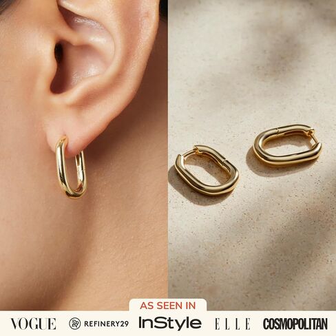 Ana Luisa Rox Rectangle Hoop Earrings - Chic 14K Gold Plated Hoop Earrings & Silver Rhodium Plated Huggie Hoops - Hypoallergenic, Water-Resistant, Tarnish-Free - Square Hoop Earrings for Women in Saudi Arabia