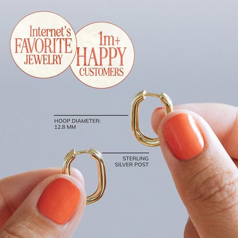 Ana Luisa Rox Rectangle Hoop Earrings - Chic 14K Gold Plated Hoop Earrings & Silver Rhodium Plated Huggie Hoops - Hypoallergenic, Water-Resistant, Tarnish-Free - Square Hoop Earrings for Women in Saudi Arabia