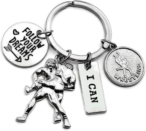 Wrestling Keychain, Wrestler Keychain, Wrestling Coach Keychain, Wrestling Mom Keychain, Wrestling Charm Keychain, I Can, Follow Your Dreams, Wrestling Gift, Gift for Wrestler, Wrestling Key Ring in Kuwait