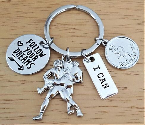 Wrestling Keychain, Wrestler Keychain, Wrestling Coach Keychain, Wrestling Mom Keychain, Wrestling Charm Keychain, I Can, Follow Your Dreams, Wrestling Gift, Gift for Wrestler, Wrestling Key Ring in Kuwait