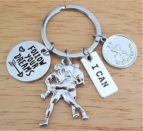 Wrestling Keychain, Wrestler Keychain, Wrestling Coach Keychain, Wrestling Mom Keychain, Wrestling Charm Keychain, I Can, Follow Your Dreams, Wrestling Gift, Gift for Wrestler, Wrestling Key Ring in Kuwait