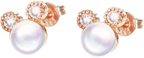 MixiuEuro Women Girls Mouse Stud Earrings, Rose Gold Plated 925 Sterling Silver Cubic Zirconia 7mm Pearls Mouse Stud Earrings Jewellery Gift For Girls Child in Saudi Arabia