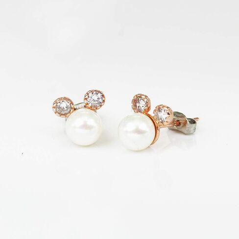 MixiuEuro Women Girls Mouse Stud Earrings, Rose Gold Plated 925 Sterling Silver Cubic Zirconia 7mm Pearls Mouse Stud Earrings Jewellery Gift For Girls Child in Saudi Arabia