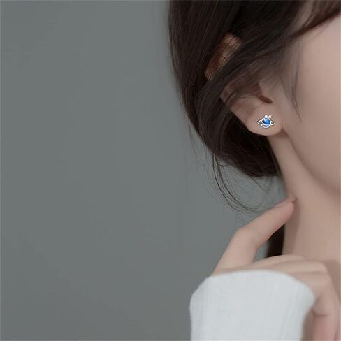 الكوكب الأزرق الصغيرة تشيكوسلوفاكيا أقراط 925 الفضة الاسترليني الغضروف لاكي ستار هيبوالرجينيك ثقب ترصيع صغير للنساء الفتيات الصغيرات لذيذ لطيف مجوهرات هدايا لابنة Bff حفلة عيد الميلاد in Kuwait