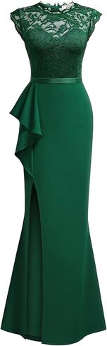 فستان زفاف رسمي طويل من MISSMAY للنساء من الدانتيل الزهري بدون أكمام in Kuwait