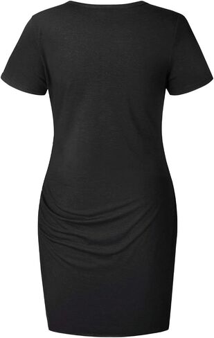 Women's Short Sleeve Summer Bodycon Short Dress Casual Stretchy Ruched Crew Neck T Shirt Short Mini Dress in Saudi Arabia