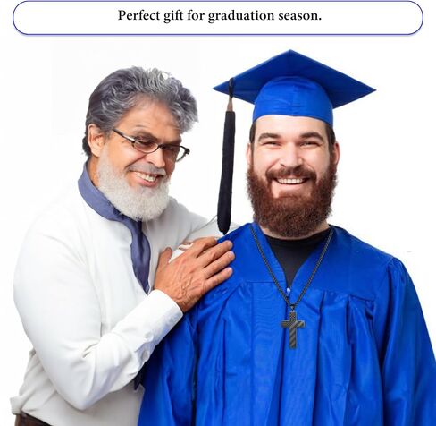 قلادة صليب سوداء للأولاد، قلادة صليب للرجال، هدية مسيحية لعيد الأب/عيد الميلاد/المعمودية للأب والابن والزوج مع بطاقة ذات معنى وصندوق هدايا in Kuwait