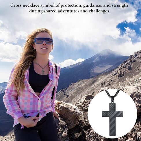 قلادة صليب سوداء للأولاد، قلادة صليب للرجال، هدية مسيحية لعيد الأب/عيد الميلاد/المعمودية للأب والابن والزوج مع بطاقة ذات معنى وصندوق هدايا in Kuwait