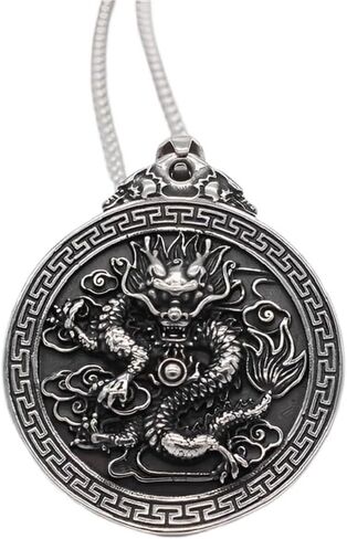 Chinese Dragon Necklace for Men, Dragon Chinese Character Necklace, Hip Hop Dragon Pendant Necklace with 23.6"Chain, Stainless Steel Punk Rock Dragon Kanji Pendant, Vintage Dragon Tag Necklace Jewelry Gift for Men Boys in Saudi Arabia