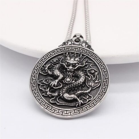 Chinese Dragon Necklace for Men, Dragon Chinese Character Necklace, Hip Hop Dragon Pendant Necklace with 23.6"Chain, Stainless Steel Punk Rock Dragon Kanji Pendant, Vintage Dragon Tag Necklace Jewelry Gift for Men Boys in Saudi Arabia