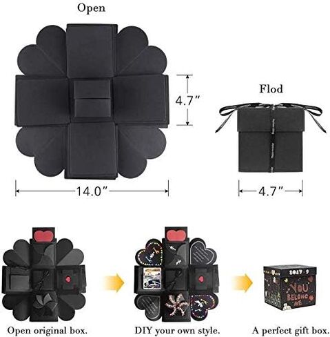 صندوق هدايا صندوق هدايا إبداعي، ألبوم صور DIY لذاكرة الحب كهدية عيد ميلاد وحلقة صندوق مفاجأة حول زهور الحب مفتوحة بمقاس 35.56 سم × 35.56 سم (أسود) (انقر لتحديد أسود) in Kuwait