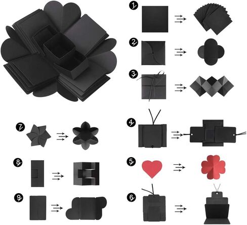 صندوق هدايا صندوق هدايا إبداعي، ألبوم صور DIY لذاكرة الحب كهدية عيد ميلاد وحلقة صندوق مفاجأة حول زهور الحب مفتوحة بمقاس 35.56 سم × 35.56 سم (أسود) (انقر لتحديد أسود) in Kuwait