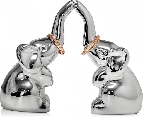 باربزون واجون حامل خاتم على شكل فيل للمجوهرات من قطعتين، حامل مجوهرات الفيل، حامل خاتم الخطوبة للزفاف، هدايا الفيل للنساء، فضي in Kuwait