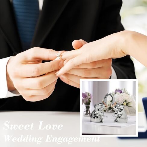 باربزون واجون حامل خاتم على شكل فيل للمجوهرات من قطعتين، حامل مجوهرات الفيل، حامل خاتم الخطوبة للزفاف، هدايا الفيل للنساء، فضي in Kuwait