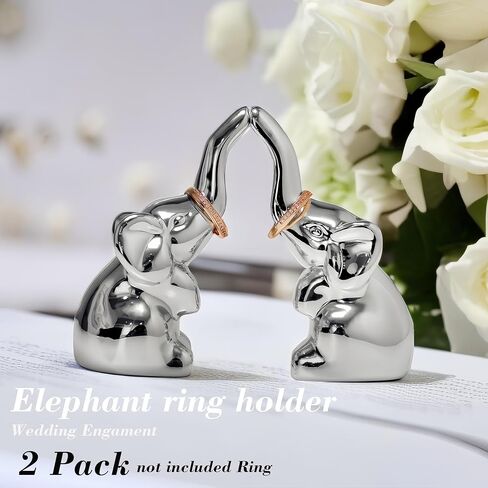 باربزون واجون حامل خاتم على شكل فيل للمجوهرات من قطعتين، حامل مجوهرات الفيل، حامل خاتم الخطوبة للزفاف، هدايا الفيل للنساء، فضي in Kuwait