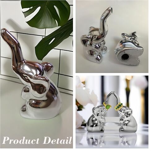 باربزون واجون حامل خاتم على شكل فيل للمجوهرات من قطعتين، حامل مجوهرات الفيل، حامل خاتم الخطوبة للزفاف، هدايا الفيل للنساء، فضي in Kuwait