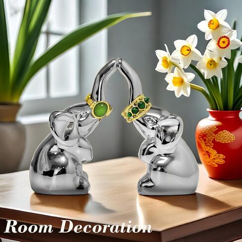 باربزون واجون حامل خاتم على شكل فيل للمجوهرات من قطعتين، حامل مجوهرات الفيل، حامل خاتم الخطوبة للزفاف، هدايا الفيل للنساء، فضي in Kuwait