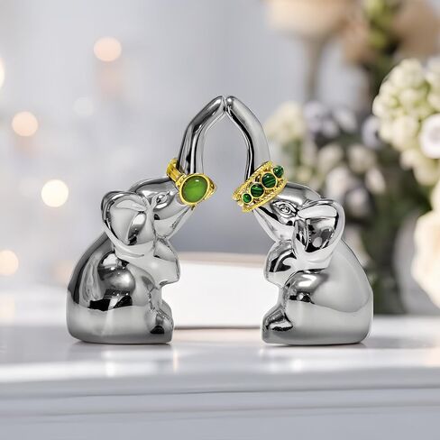 باربزون واجون حامل خاتم على شكل فيل للمجوهرات من قطعتين، حامل مجوهرات الفيل، حامل خاتم الخطوبة للزفاف، هدايا الفيل للنساء، فضي in Kuwait