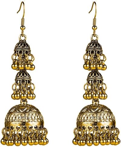بوهو التقليدية Jhumka Jhumki تتدلى هوك الأقراط للنساء الفتيات البوهيمي الطبقات العرقية الغجر شرابات استرخى القرط بوليوود تتأكسد العتيقة مجوهرات عيد الميلاد هدية مهرجان ارتداء in Saudi Arabia