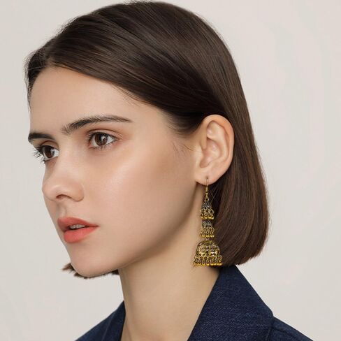 بوهو التقليدية Jhumka Jhumki تتدلى هوك الأقراط للنساء الفتيات البوهيمي الطبقات العرقية الغجر شرابات استرخى القرط بوليوود تتأكسد العتيقة مجوهرات عيد الميلاد هدية مهرجان ارتداء in Saudi Arabia
