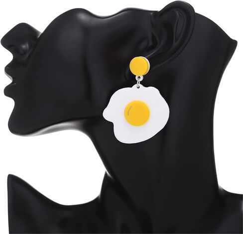 ANDPAI Handmade Lightweight Large Acrylic Fried Egg Dangle Drop Earring Creative Funny Personalized Cook Foodie Jewelry Gift For Women Girls in Saudi Arabia