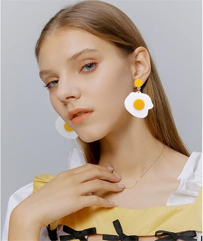 ANDPAI Handmade Lightweight Large Acrylic Fried Egg Dangle Drop Earring Creative Funny Personalized Cook Foodie Jewelry Gift For Women Girls in Saudi Arabia