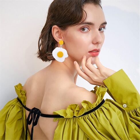 ANDPAI Handmade Lightweight Large Acrylic Fried Egg Dangle Drop Earring Creative Funny Personalized Cook Foodie Jewelry Gift For Women Girls in Saudi Arabia