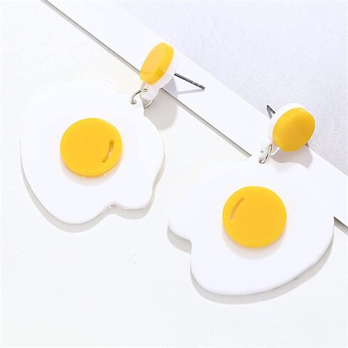 ANDPAI Handmade Lightweight Large Acrylic Fried Egg Dangle Drop Earring Creative Funny Personalized Cook Foodie Jewelry Gift For Women Girls in Saudi Arabia