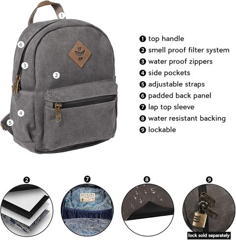 حقيبة ظهر صغيرة مقاومة للرائحة من ريفيلري وقابلة للقفل ومقاومة للماء مع نظام فلتر كربون - 7.4 لتر (رمادي) in Kuwait