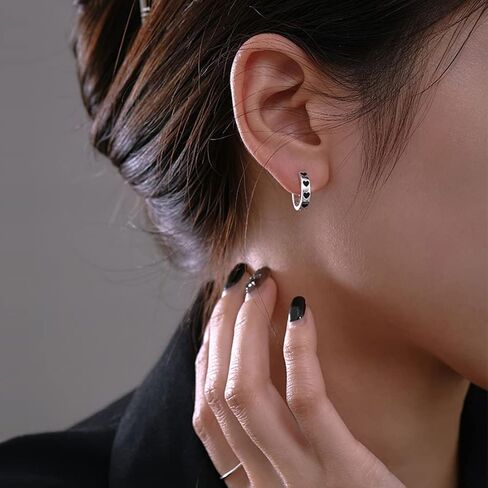 SLUYNZ 925 Sterling Silver Black Heart Hoop Earrings for Women Teen Girls Minimalist Chunky Hoop Earrings 1.3CM Hoop in Saudi Arabia
