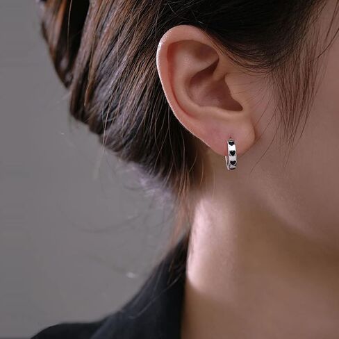 SLUYNZ 925 Sterling Silver Black Heart Hoop Earrings for Women Teen Girls Minimalist Chunky Hoop Earrings 1.3CM Hoop in Saudi Arabia