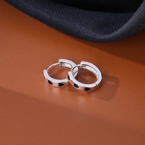 SLUYNZ 925 Sterling Silver Black Heart Hoop Earrings for Women Teen Girls Minimalist Chunky Hoop Earrings 1.3CM Hoop in Saudi Arabia