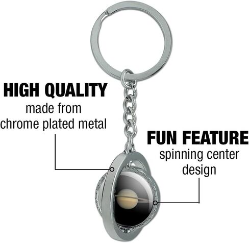 GRAPHICS & MORE Planet Saturn with Rings Solar System Keychain Spinning Round Chrome Plated Metal in Saudi Arabia