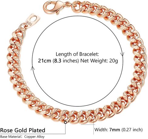 سوار تشينز برو رجالي 7 مم من سلسلة كابح بقطع ألماس 7 مم، مطلي بالذهب الوردي عيار 18 قيراط (صندوق هدية مرسل) in Kuwait