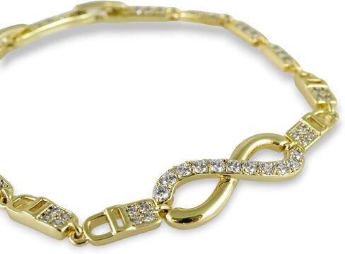 14k Gold Plated Infinity Symbol Bracelet 8mm Women Zircon Stone Solid Stainless Steel - By Brillo Miami in Saudi Arabia