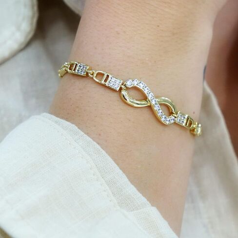 14k Gold Plated Infinity Symbol Bracelet 8mm Women Zircon Stone Solid Stainless Steel - By Brillo Miami in Saudi Arabia