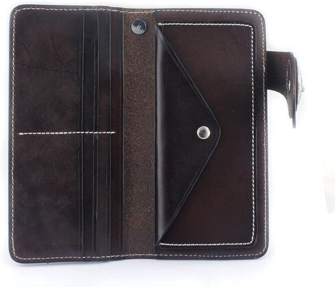 محفظة جلدية طويلة مصنوعة يدويا بتصميم راس رئيس راكبي الدراجات الامريكية الهندية مع سلسلة، بني، مقاس واحد, بني, One Size in Kuwait