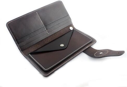 محفظة جلدية طويلة مصنوعة يدويا بتصميم راس رئيس راكبي الدراجات الامريكية الهندية مع سلسلة، بني، مقاس واحد, بني, One Size in Kuwait