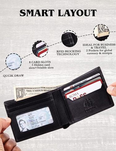محافظ جلدية للرجال، محفظة أنيقة ثنائية الطي تحجب تقنية RFID، مجموعة محفظتين نحيفتين للرجال (12+6 فتحات للبطاقات) تأتي مع صندوق هدايا فاخر in Kuwait