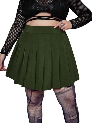 OYOANGLE Women's Plus Size High Waist A Line Pleated Skirts Solid Plain Mini Flared Skater Skirts in Saudi Arabia