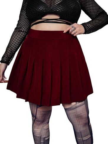 OYOANGLE Women's Plus Size High Waist A Line Pleated Skirts Solid Plain Mini Flared Skater Skirts in Saudi Arabia