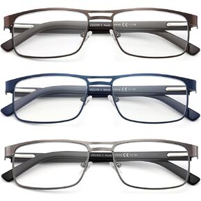 5 Pack Reading Glasses For Men, Blue Light Blocking Mens Readers Full Metal Frame Rectangle Eyeglasses with Spring Hinge
