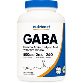 Nutricost GABA (Gamma Aminobutyric Acid) + Vitamin B6, 500mg per Serving, 240 Capsules