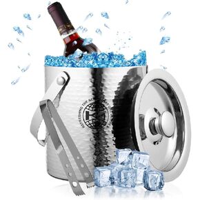 King International Stainless Steel Double Walled Insulated Red Ice Bucket with Lid & Handle, 1.75 Ltr 84 Quarts, Ice Tong, Keeps Ice Cold for 6 Hours, Bar Tools For Home Bar Accessories, Mini Bar